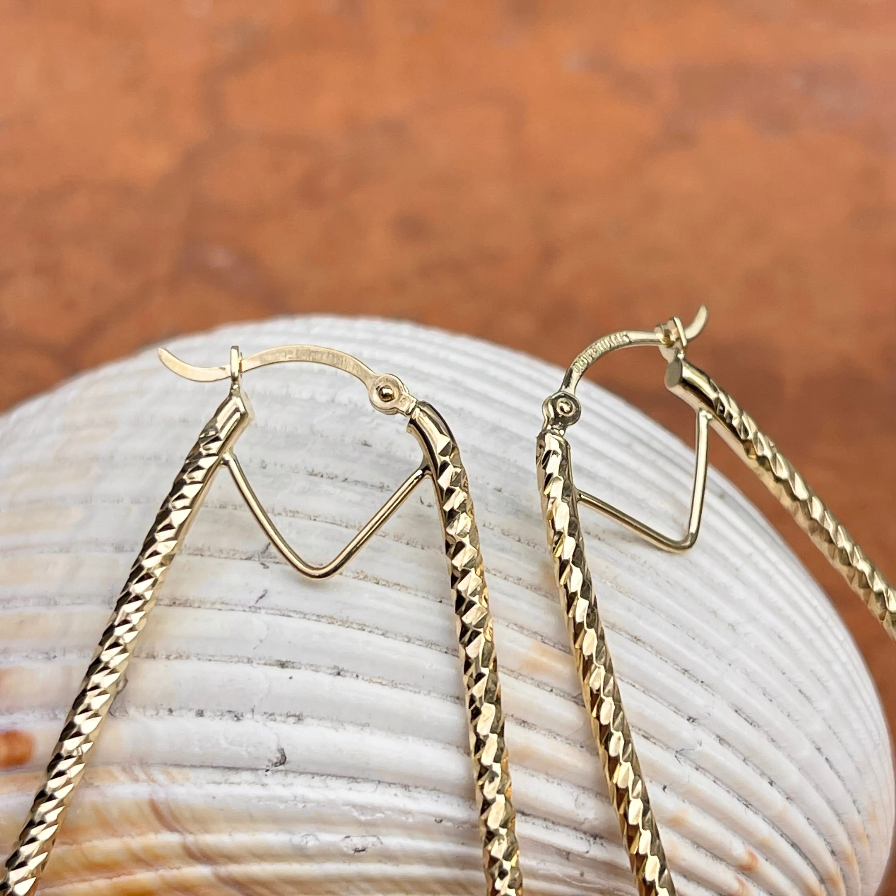 14KT Yellow Gold Open Diamond-Cut Triangle Hoop Earrings 59mm