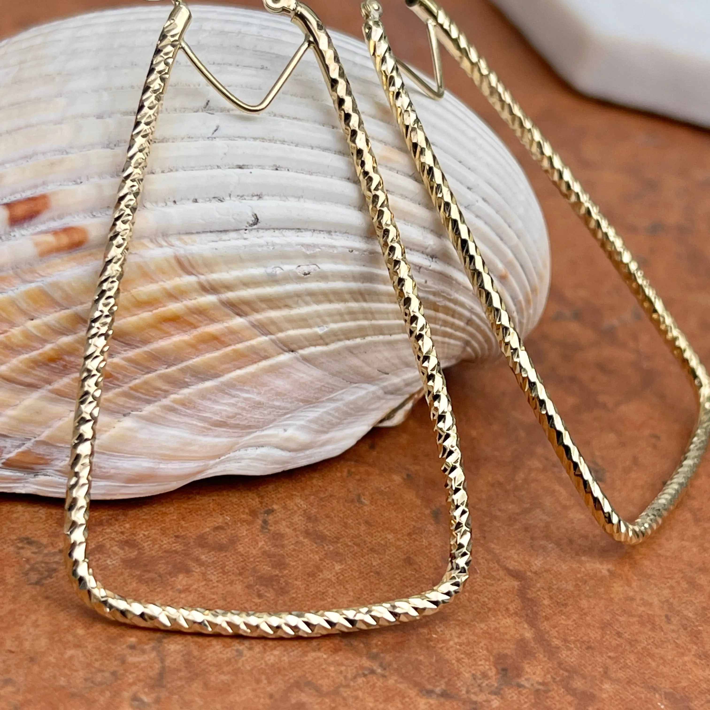 14KT Yellow Gold Open Diamond-Cut Triangle Hoop Earrings 59mm