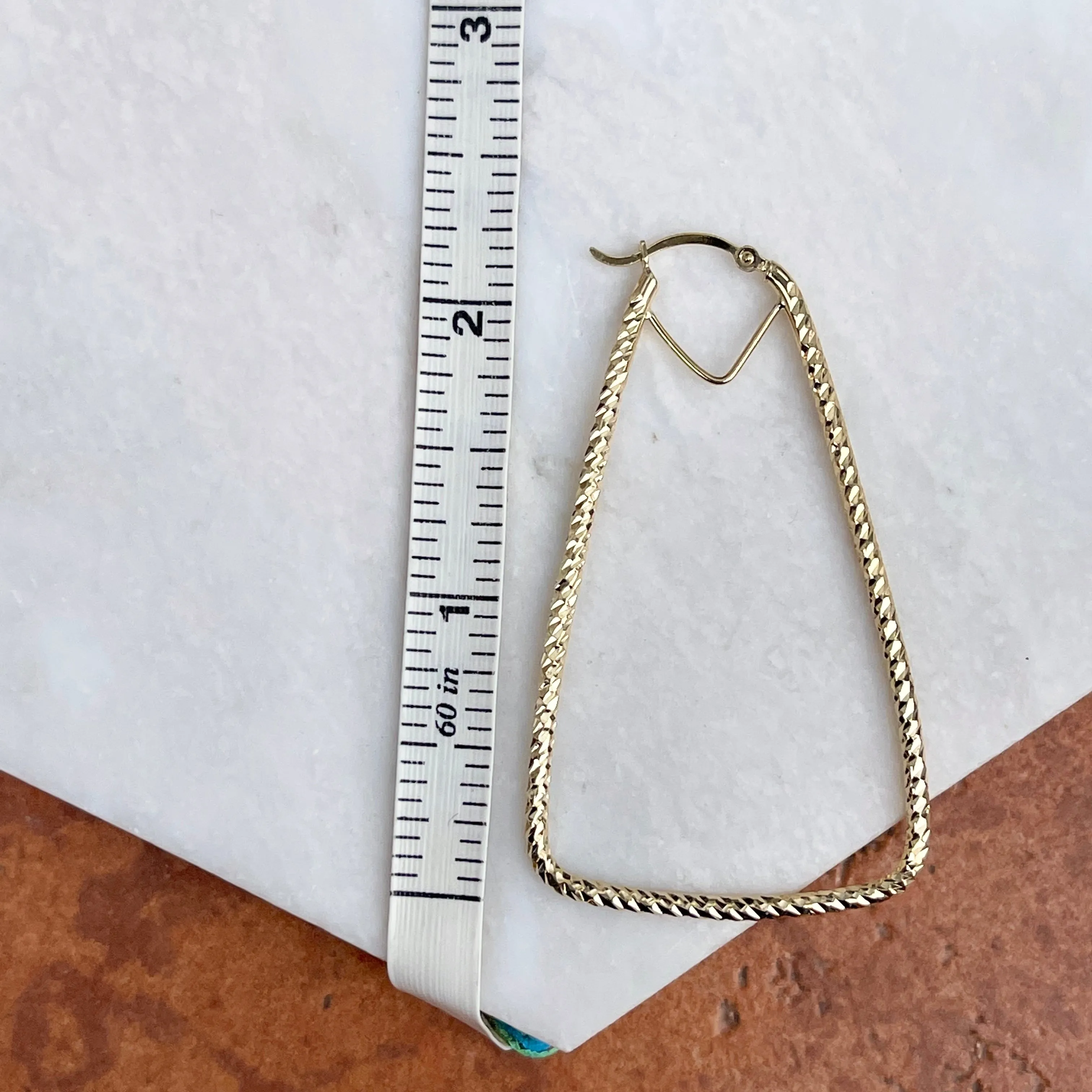14KT Yellow Gold Open Diamond-Cut Triangle Hoop Earrings 59mm