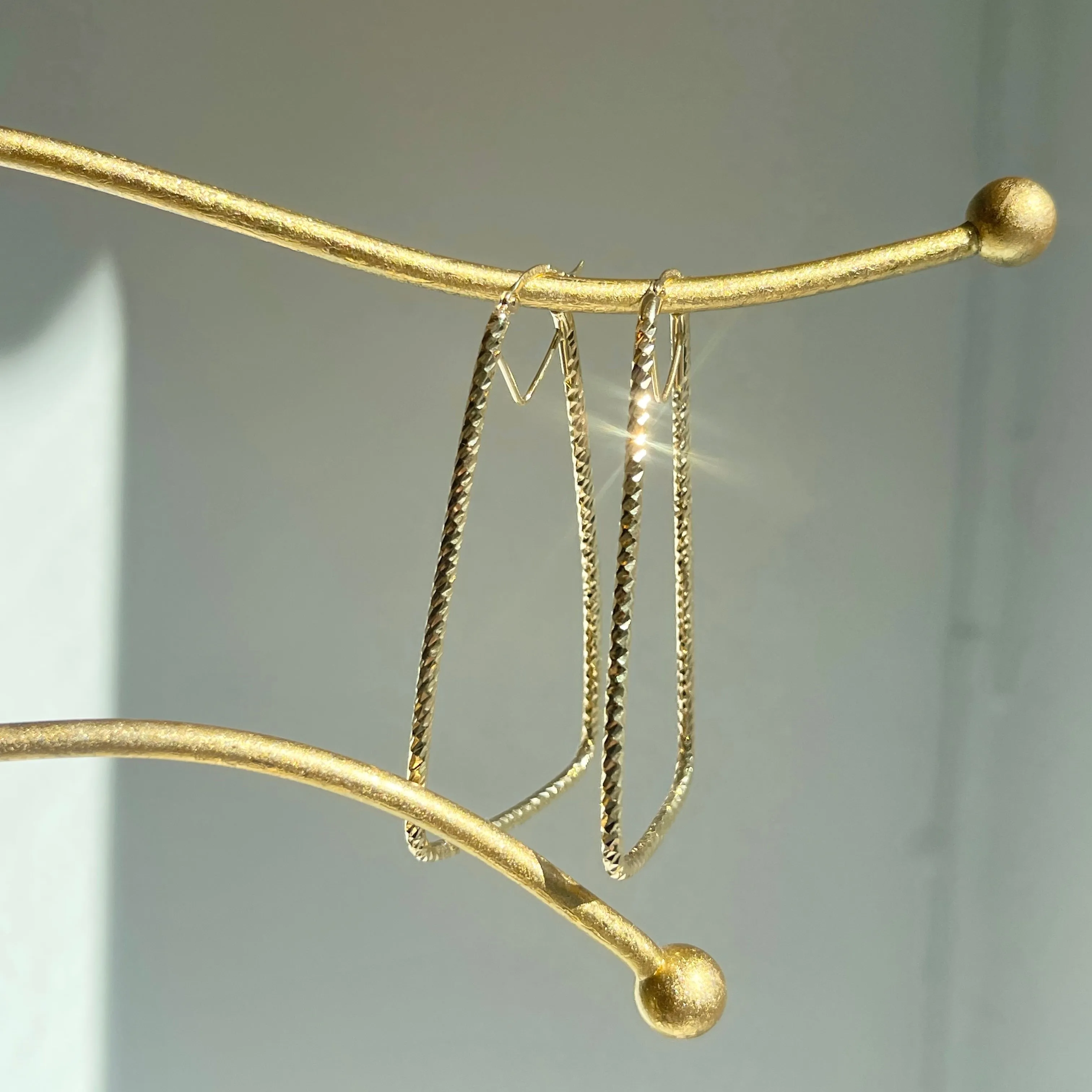 14KT Yellow Gold Open Diamond-Cut Triangle Hoop Earrings 59mm