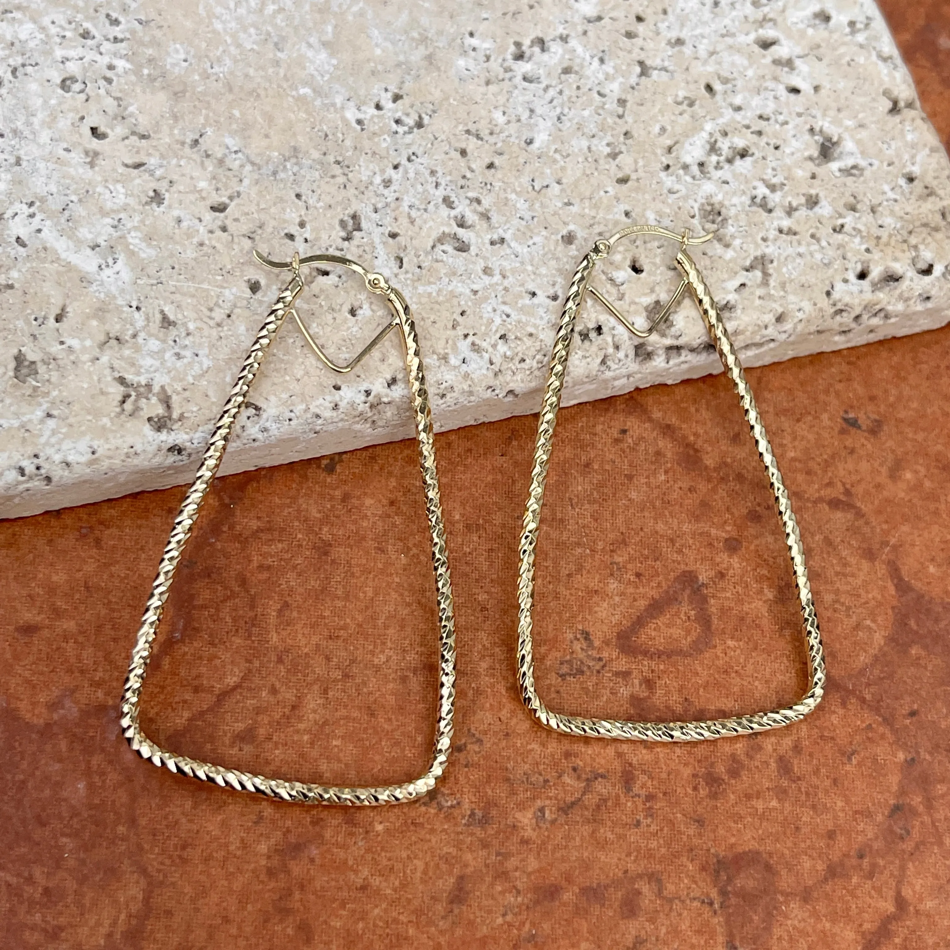 14KT Yellow Gold Open Diamond-Cut Triangle Hoop Earrings 59mm
