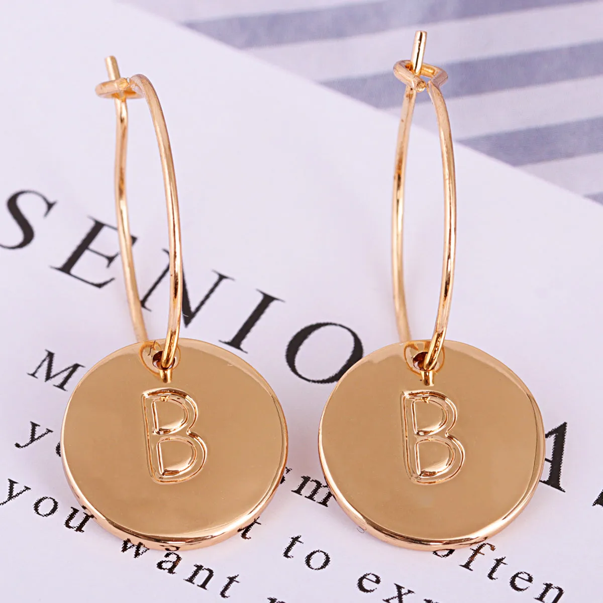 18K Gold-Plated Letter B Cut Drop Earrings