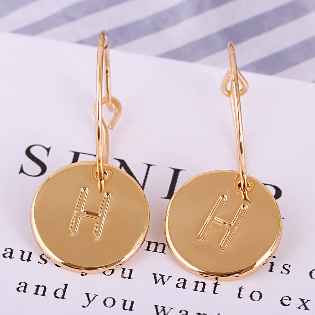 18K Gold-Plated Letter H Cut Drop Earrings