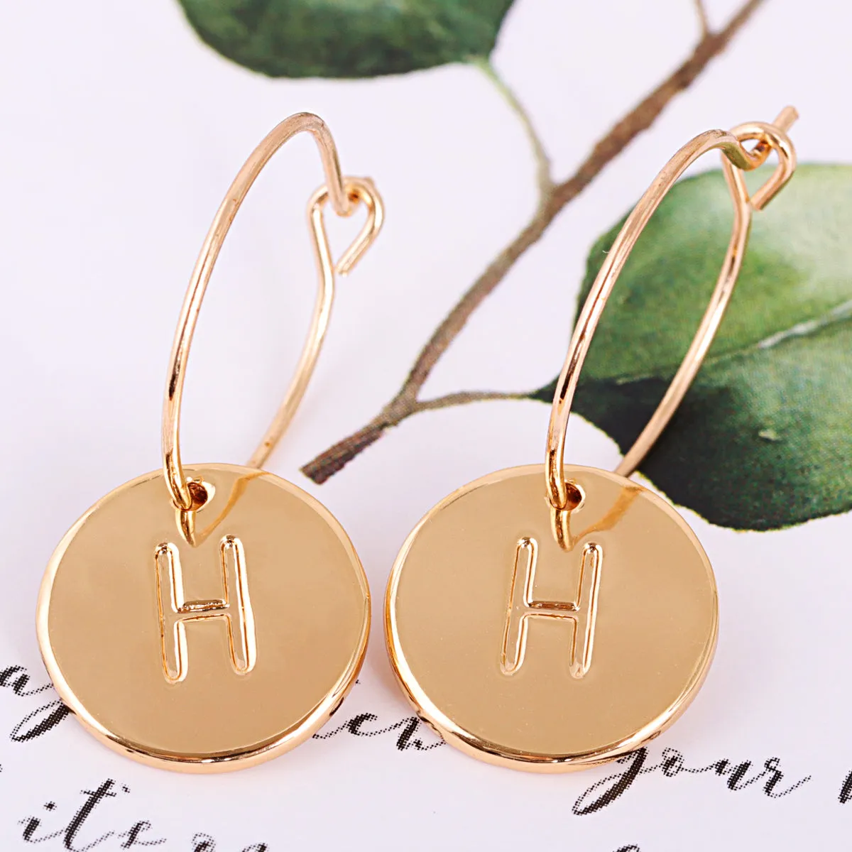 18K Gold-Plated Letter H Cut Drop Earrings