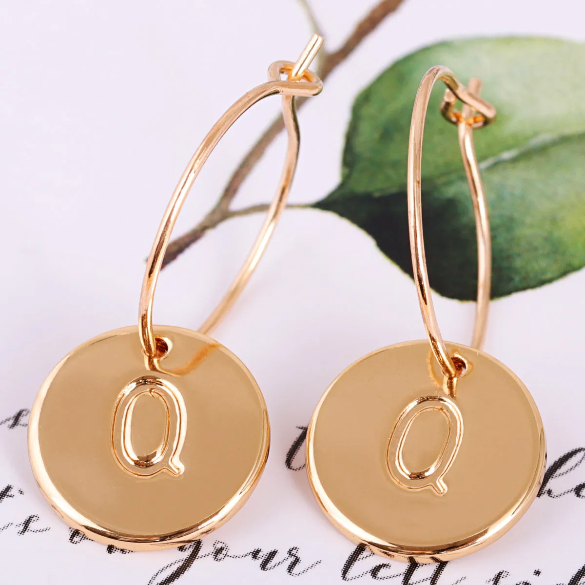 18K Gold-Plated Letter Q Cut Drop Earrings
