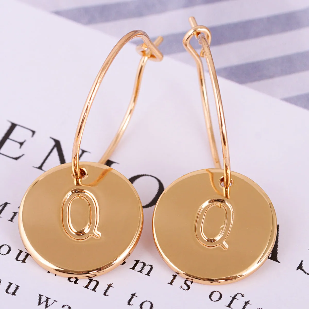 18K Gold-Plated Letter Q Cut Drop Earrings