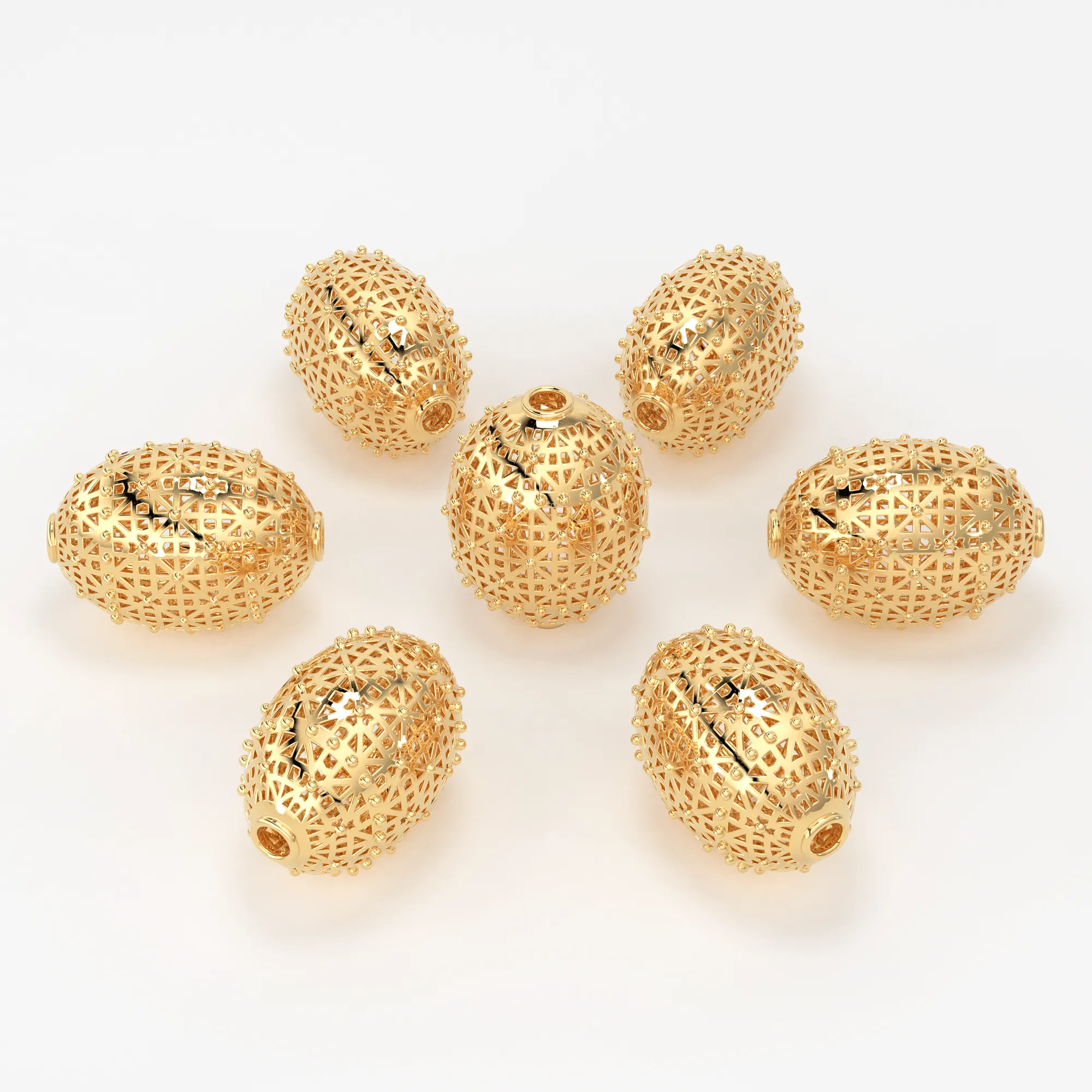 18k Solid Gold Handmade Designer Oval Mesh Spacer Bead Finding 11mm 12mm 13mm