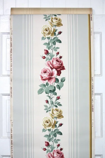 1940s Floral Stripe Vintage Wallpaper