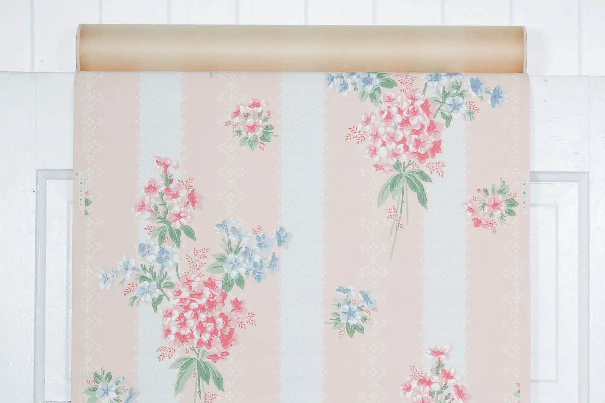 1950s Floral Stripe Vintage Wallpaper