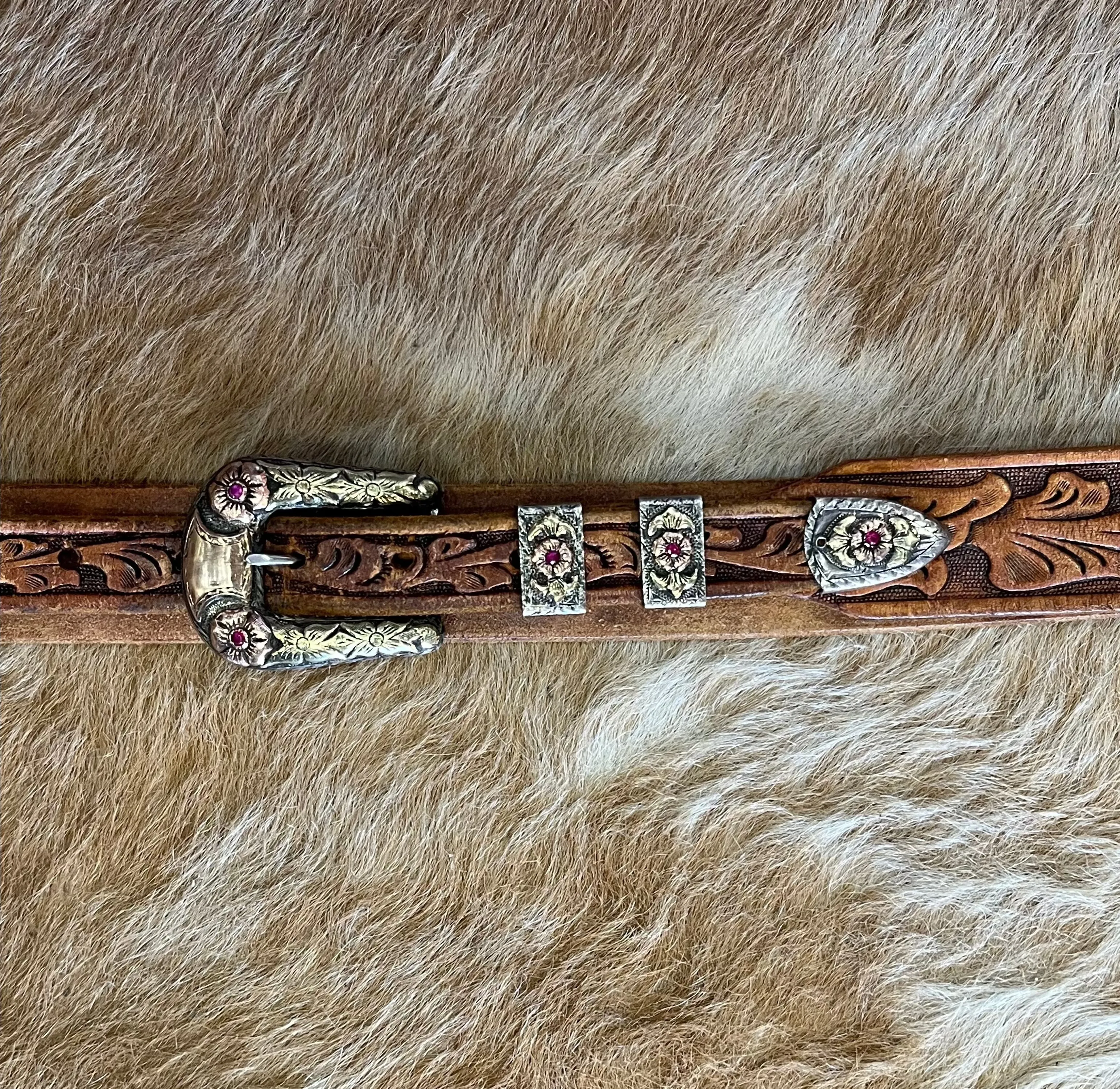 1950's Graves Malone Tri-Tone 10K, 14K, and Sterling 4pc. 3/4" Buckle Set
