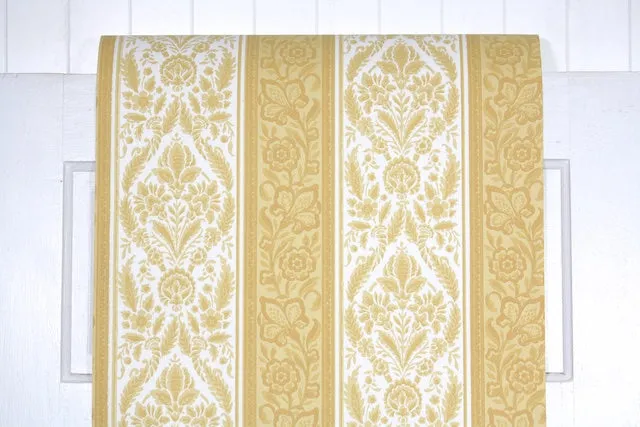 1960s Floral Stripe Vintage Wallpaper