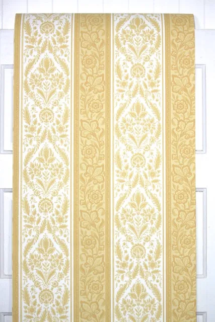 1960s Floral Stripe Vintage Wallpaper