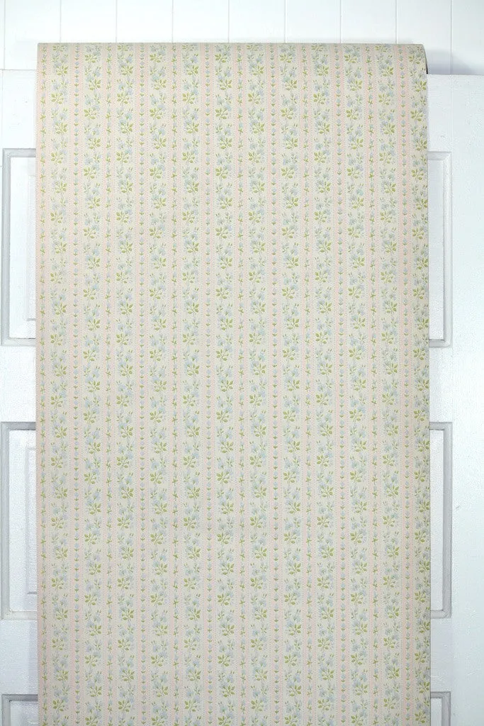1960s Floral Stripe Vintage Wallpaper