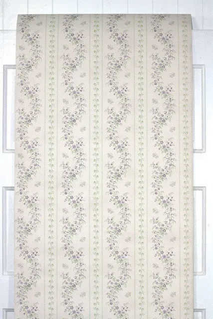 1970s Floral Stripe Vintage Wallpaper