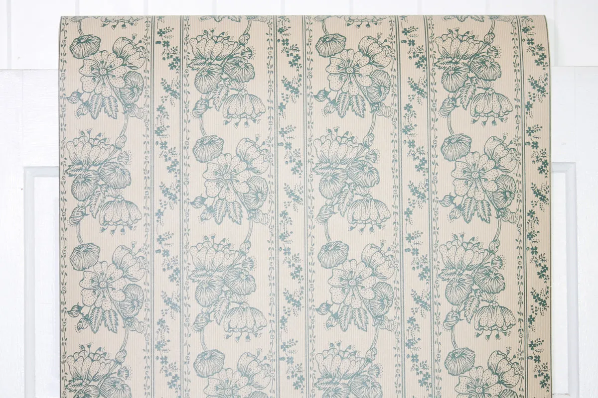1970s Floral Stripe Vintage Wallpaper