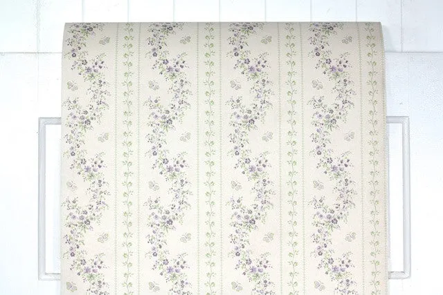 1970s Floral Stripe Vintage Wallpaper