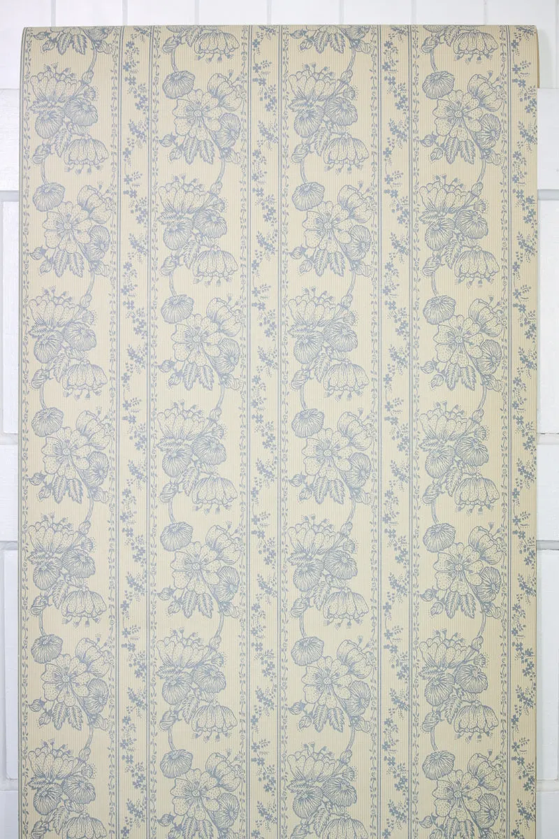 1970s Floral Stripe Vintage Wallpaper