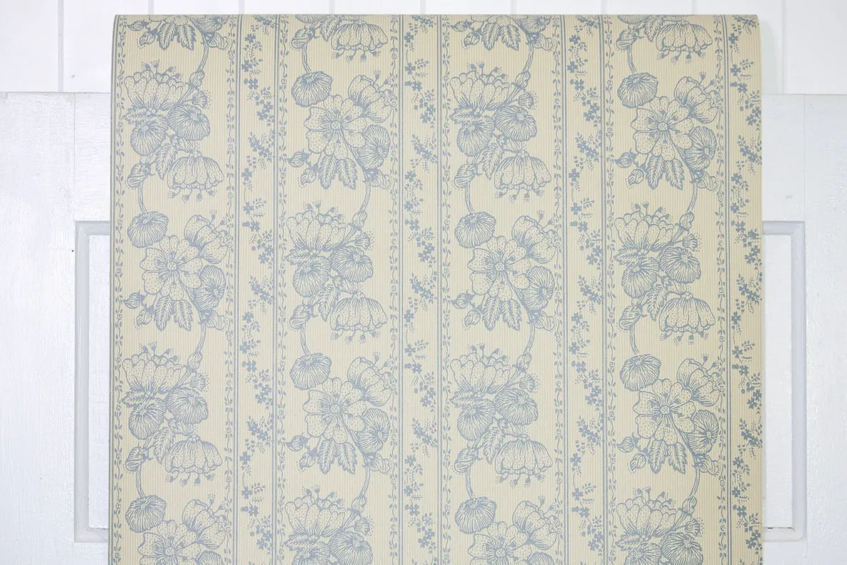 1970s Floral Stripe Vintage Wallpaper