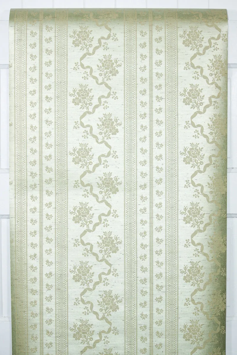 1970s Floral Stripe Vintage Wallpaper