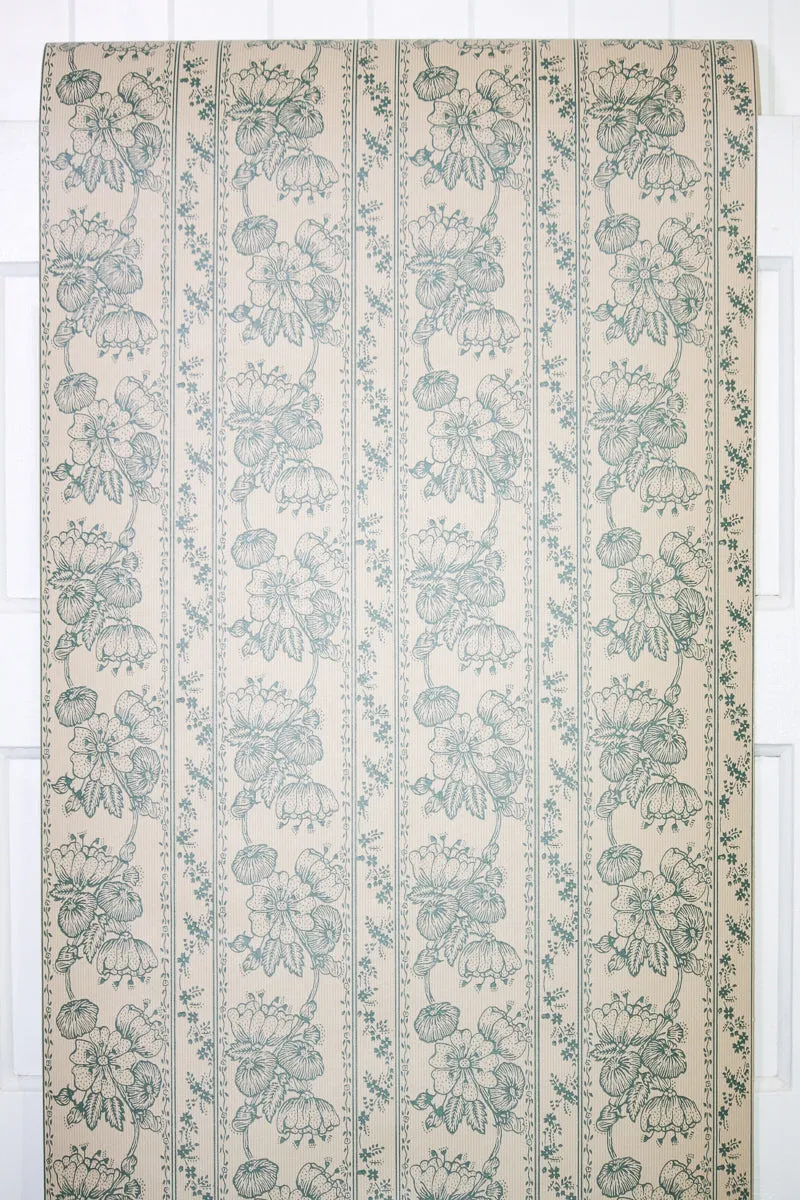 1970s Floral Stripe Vintage Wallpaper