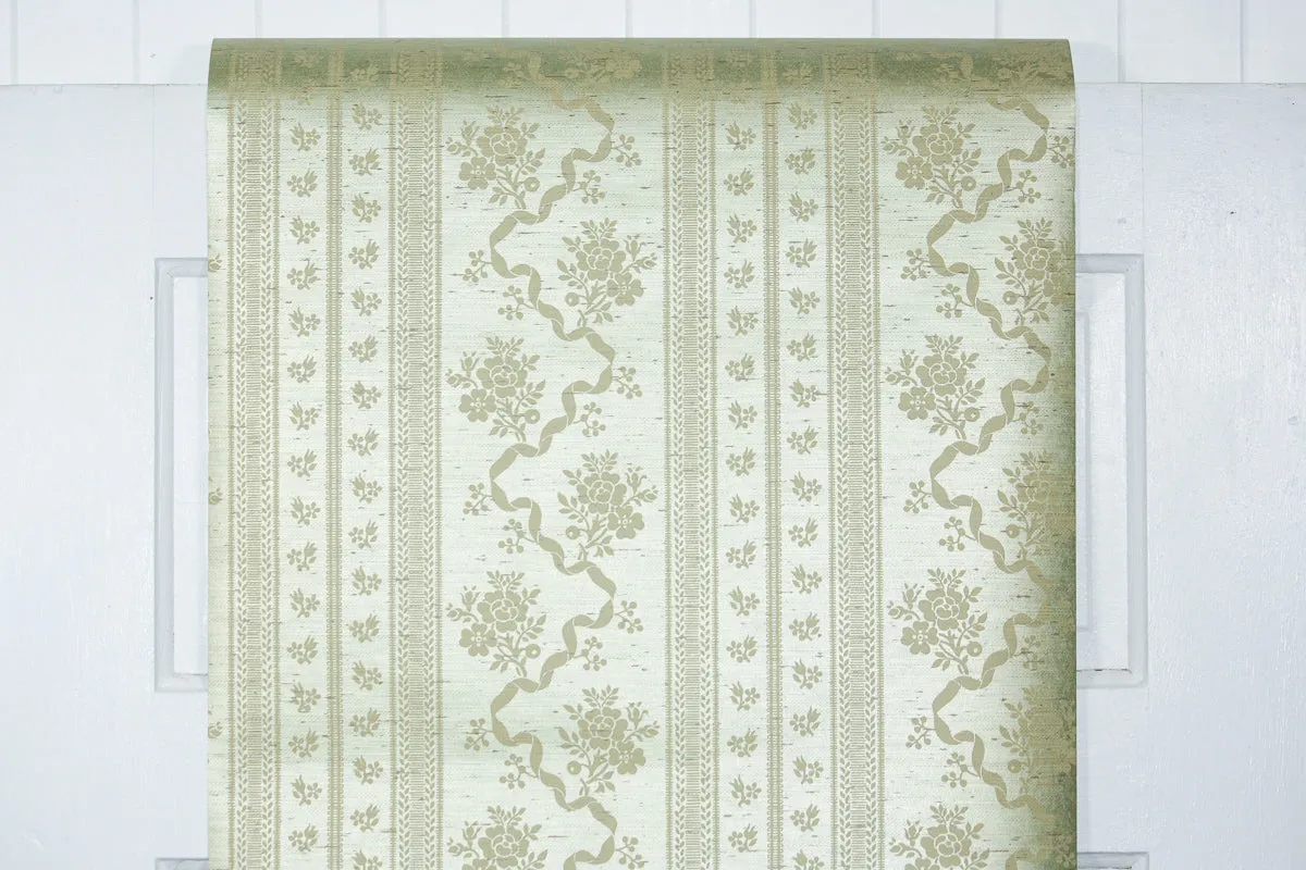 1970s Floral Stripe Vintage Wallpaper
