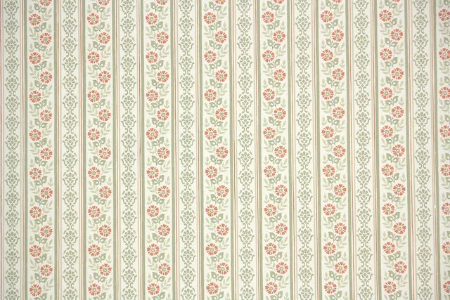1980s Floral Stripe Vintage Wallpaper