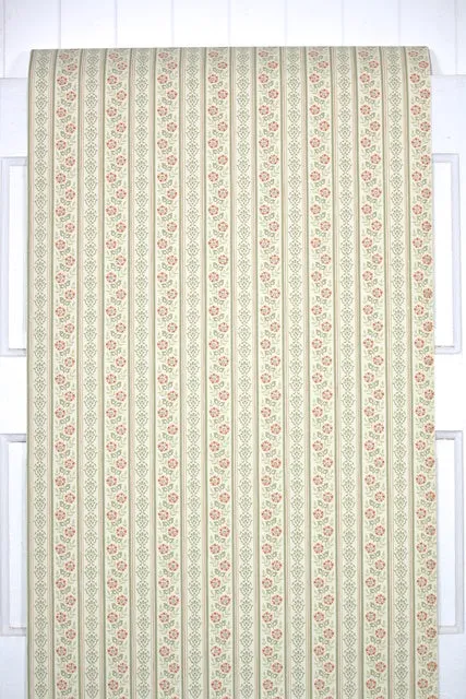 1980s Floral Stripe Vintage Wallpaper