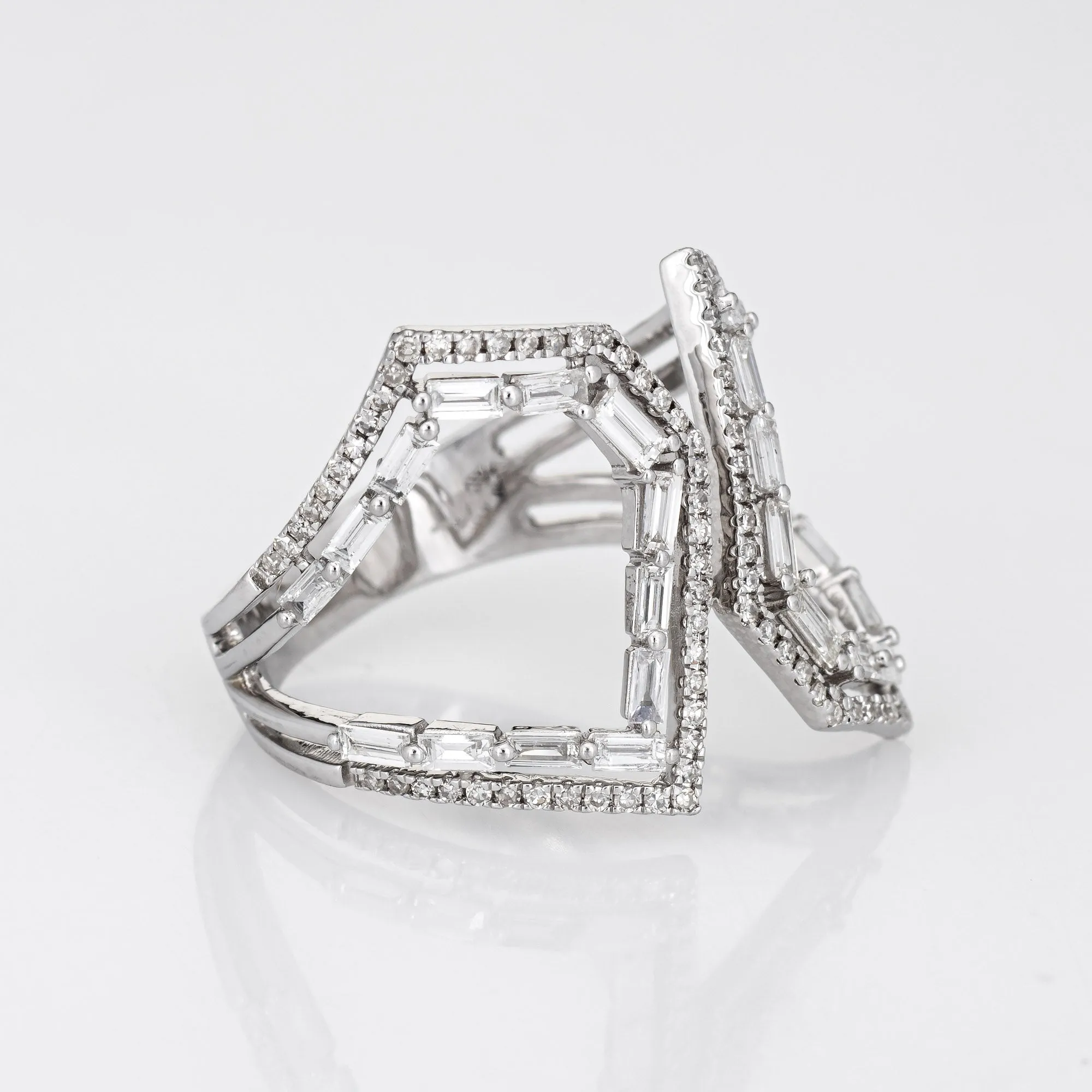 1ct Diamond Geometric Ring Estate 14k White Gold Sz 7.5 Mixed Cuts Jewelry