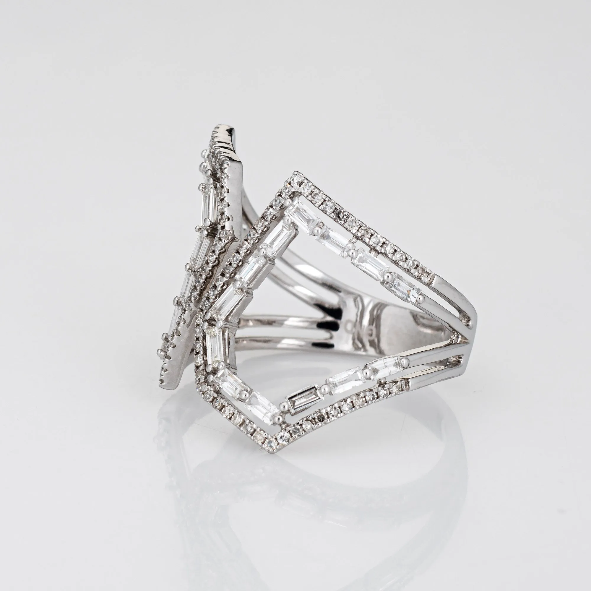 1ct Diamond Geometric Ring Estate 14k White Gold Sz 7.5 Mixed Cuts Jewelry