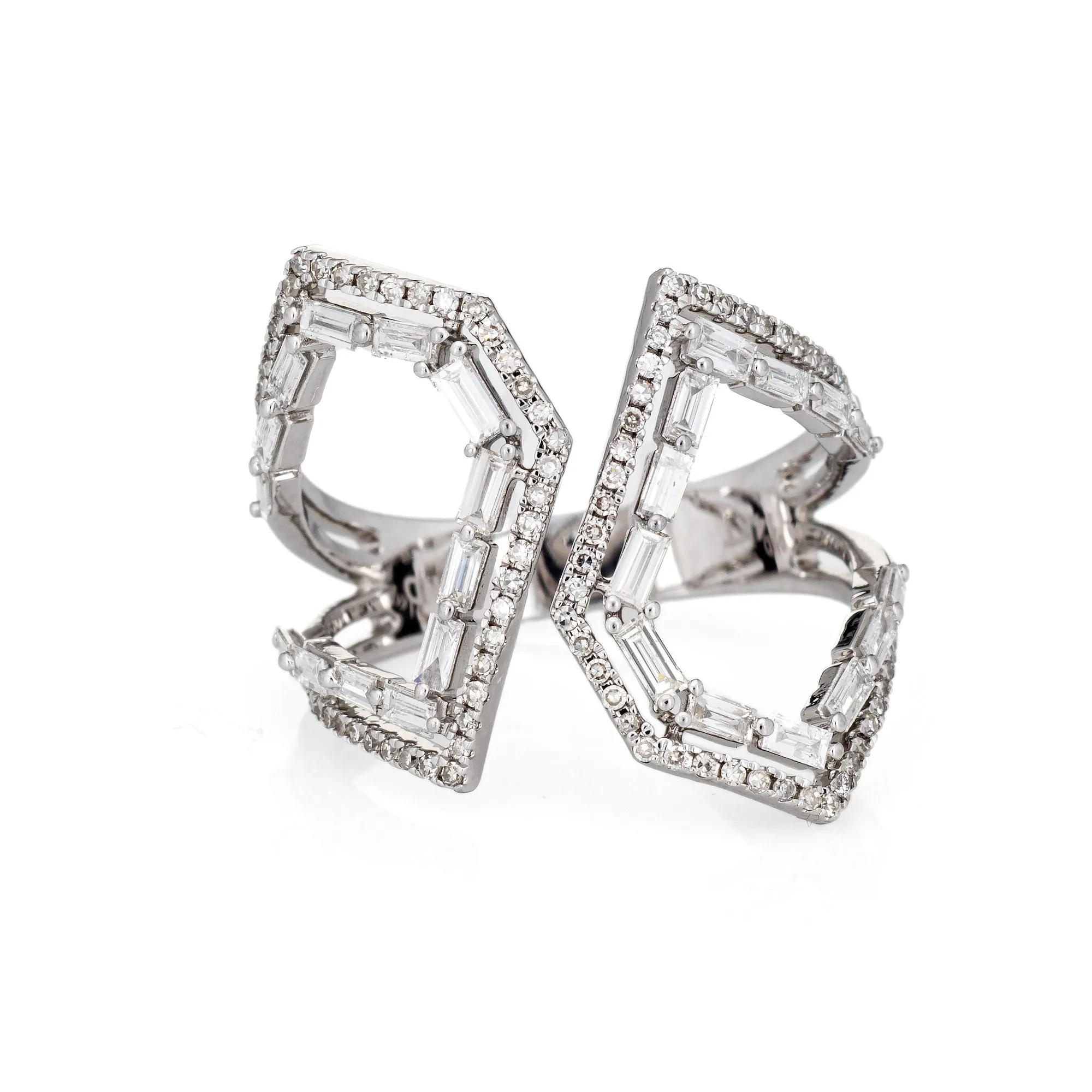1ct Diamond Geometric Ring Estate 14k White Gold Sz 7.5 Mixed Cuts Jewelry