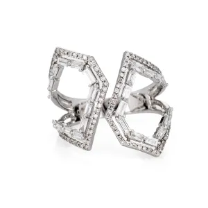 1ct Diamond Geometric Ring Estate 14k White Gold Sz 7.5 Mixed Cuts Jewelry