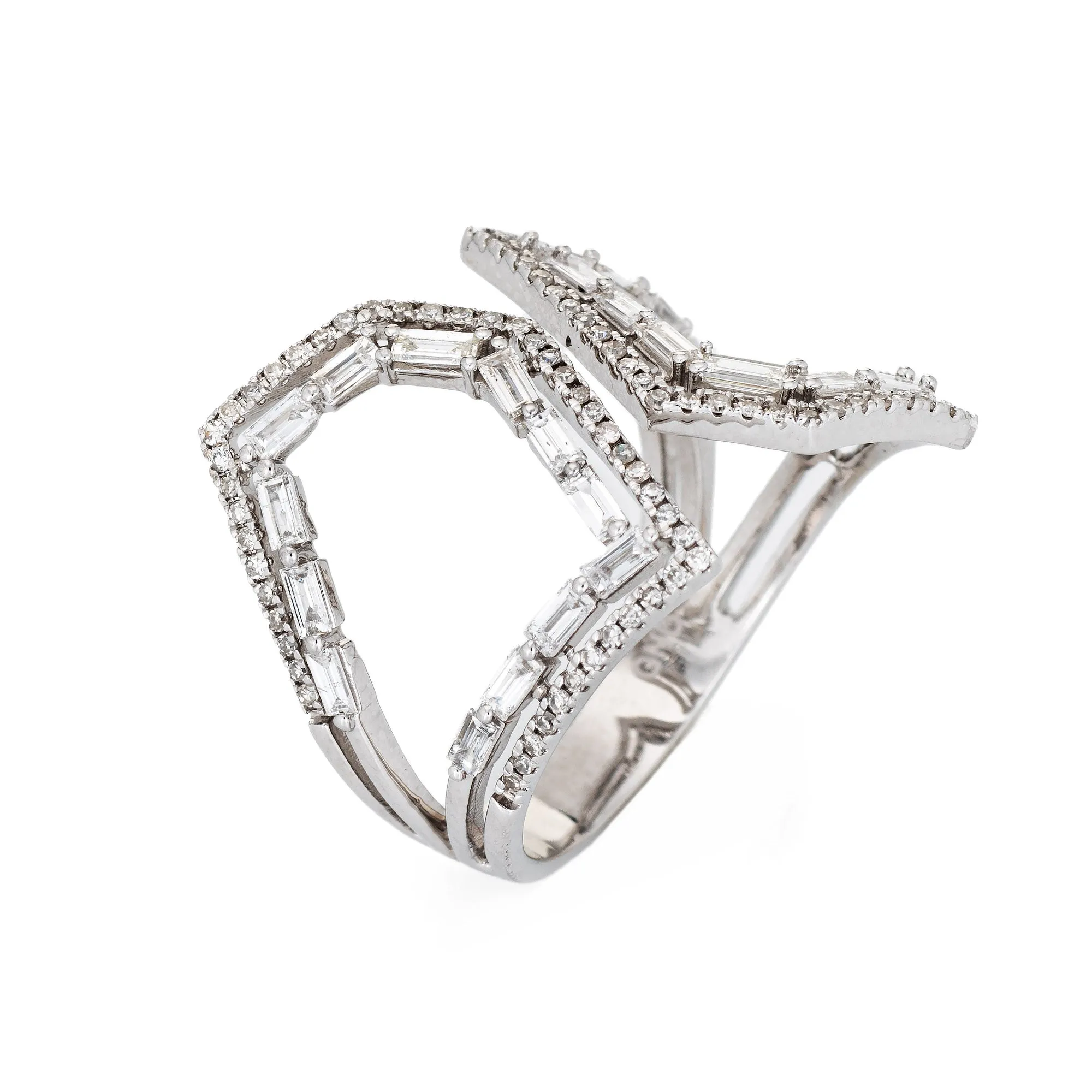 1ct Diamond Geometric Ring Estate 14k White Gold Sz 7.5 Mixed Cuts Jewelry