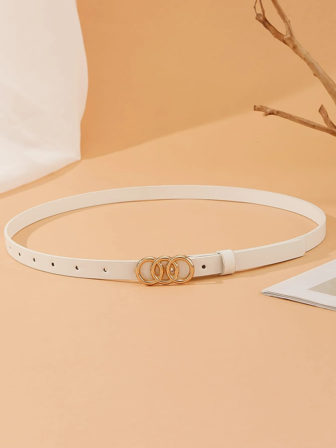 1pc Circles Shaped Buckle Belt  - White- FD ⚡