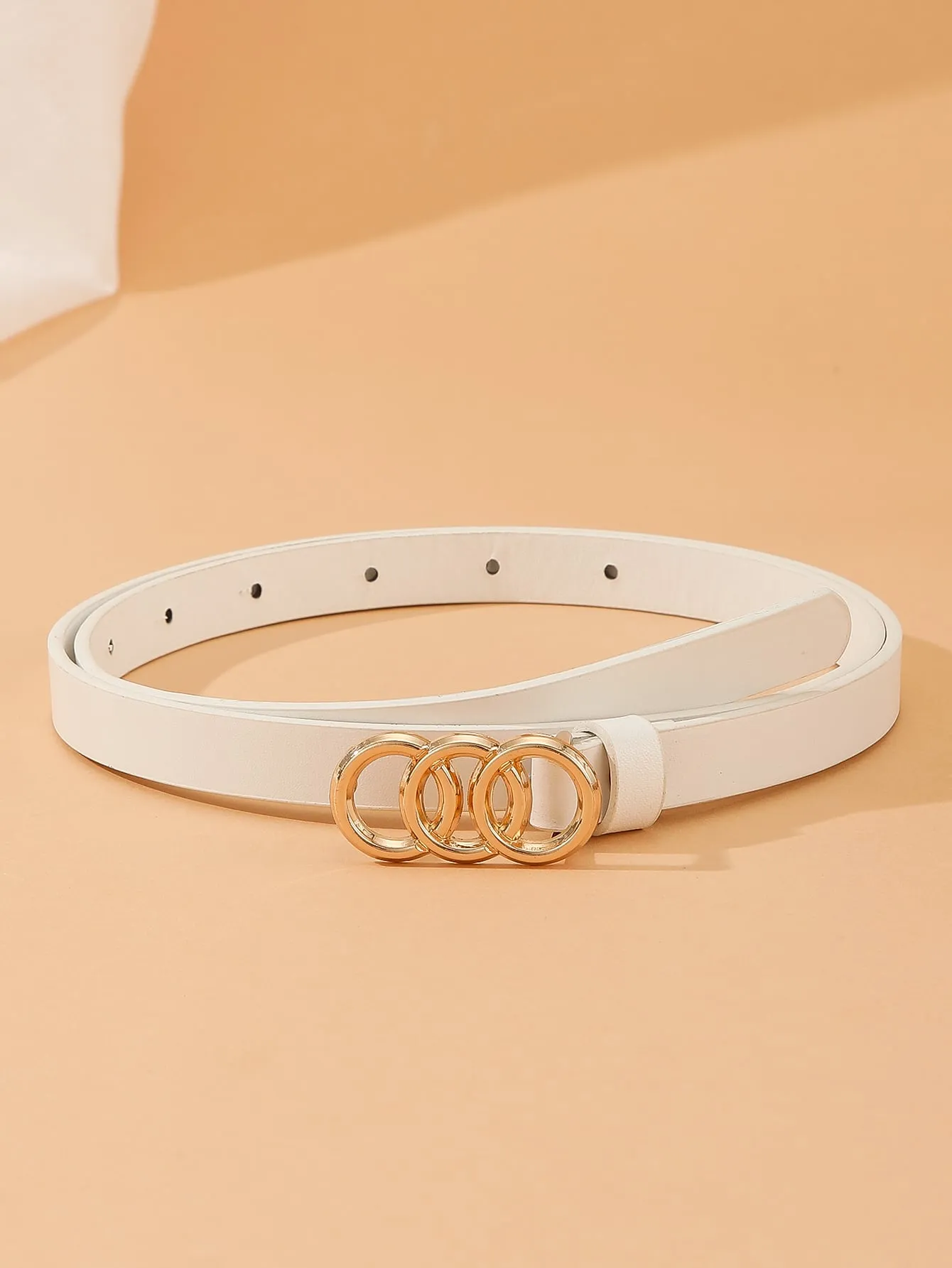 1pc Circles Shaped Buckle Belt  - White- FD ⚡