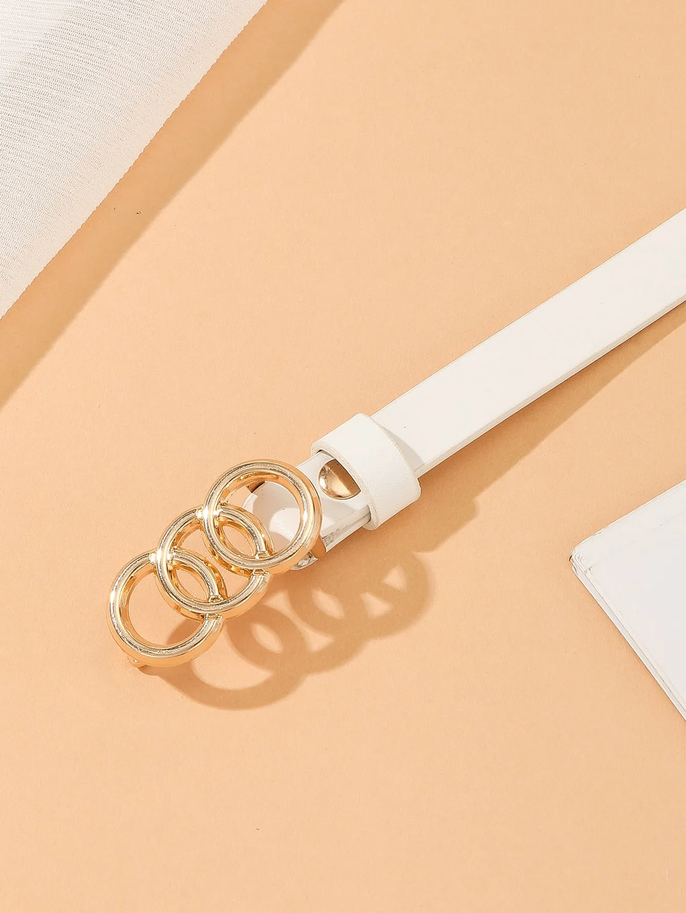 1pc Circles Shaped Buckle Belt  - White- FD ⚡