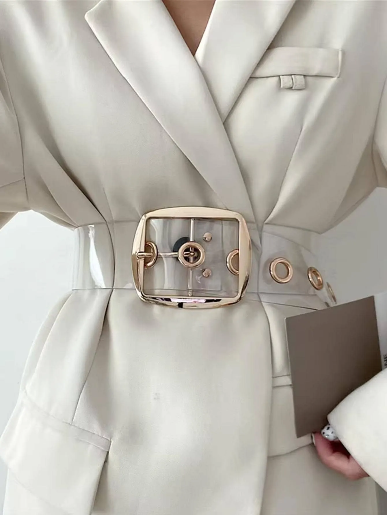 1pc Square Buckle Transparent Belt - Clear