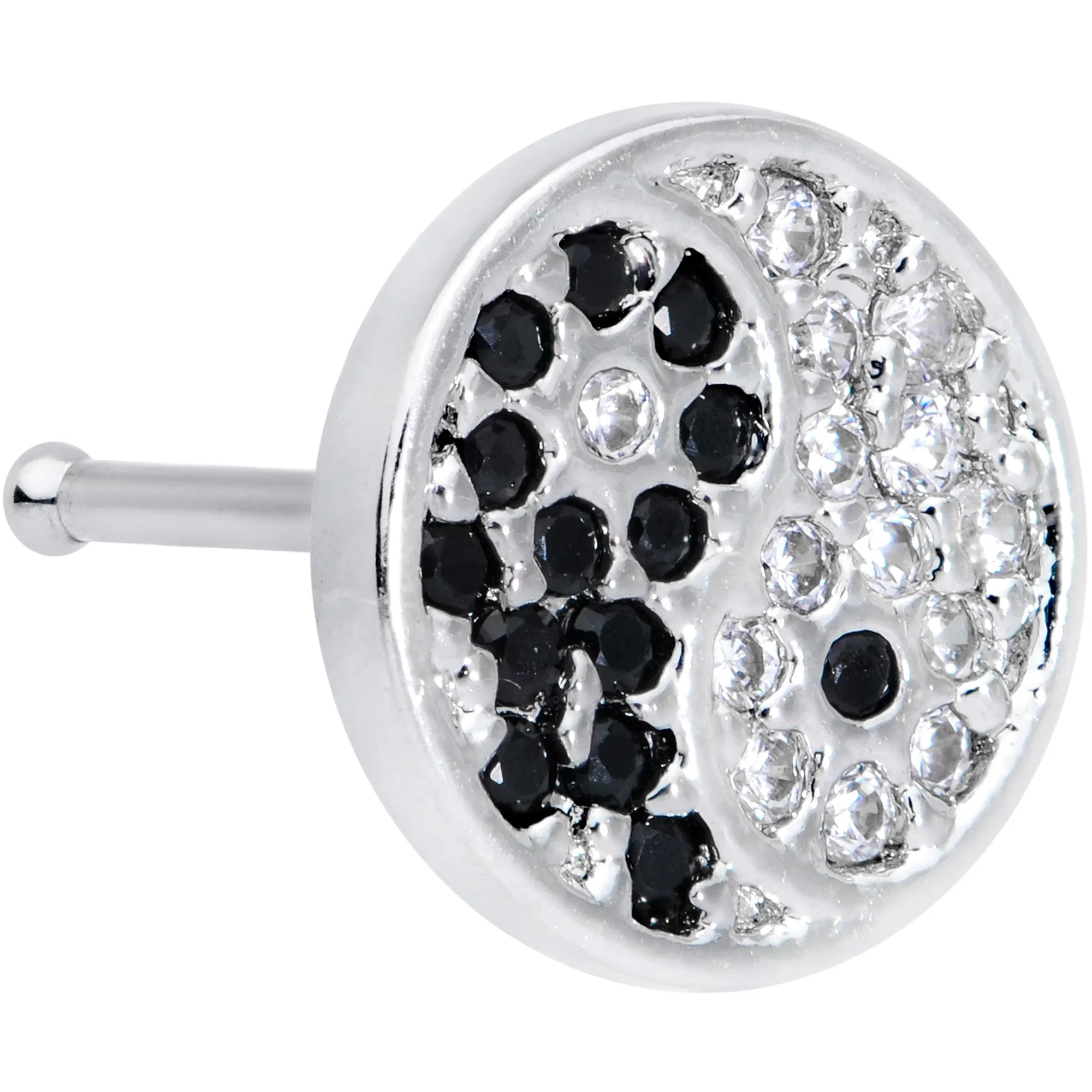 20 Gauge 1/4 Clear Black CZ Gem Yin Yang Nose Bone