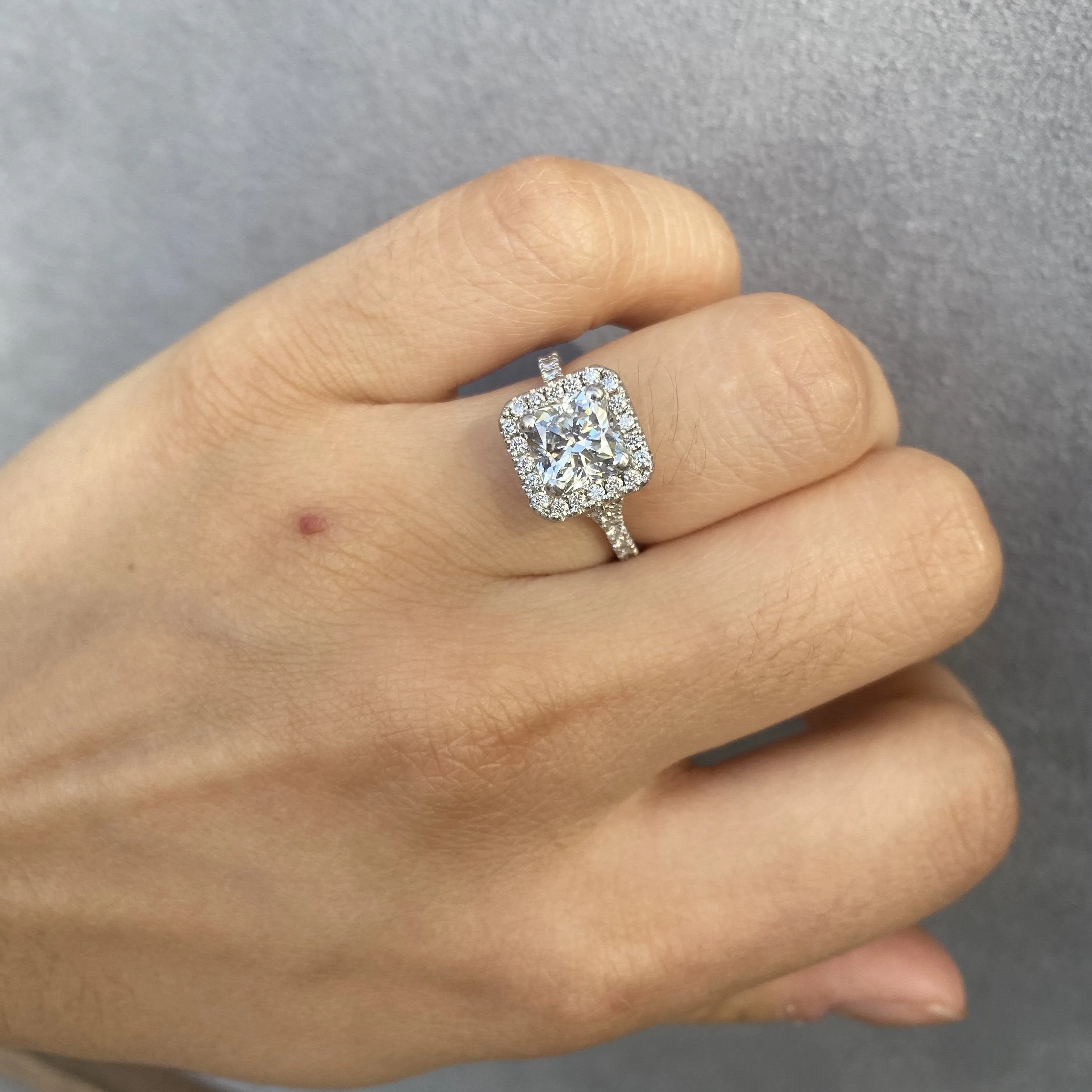 2.02CT SQUARE CUT HALO ENGAGEMENT RING