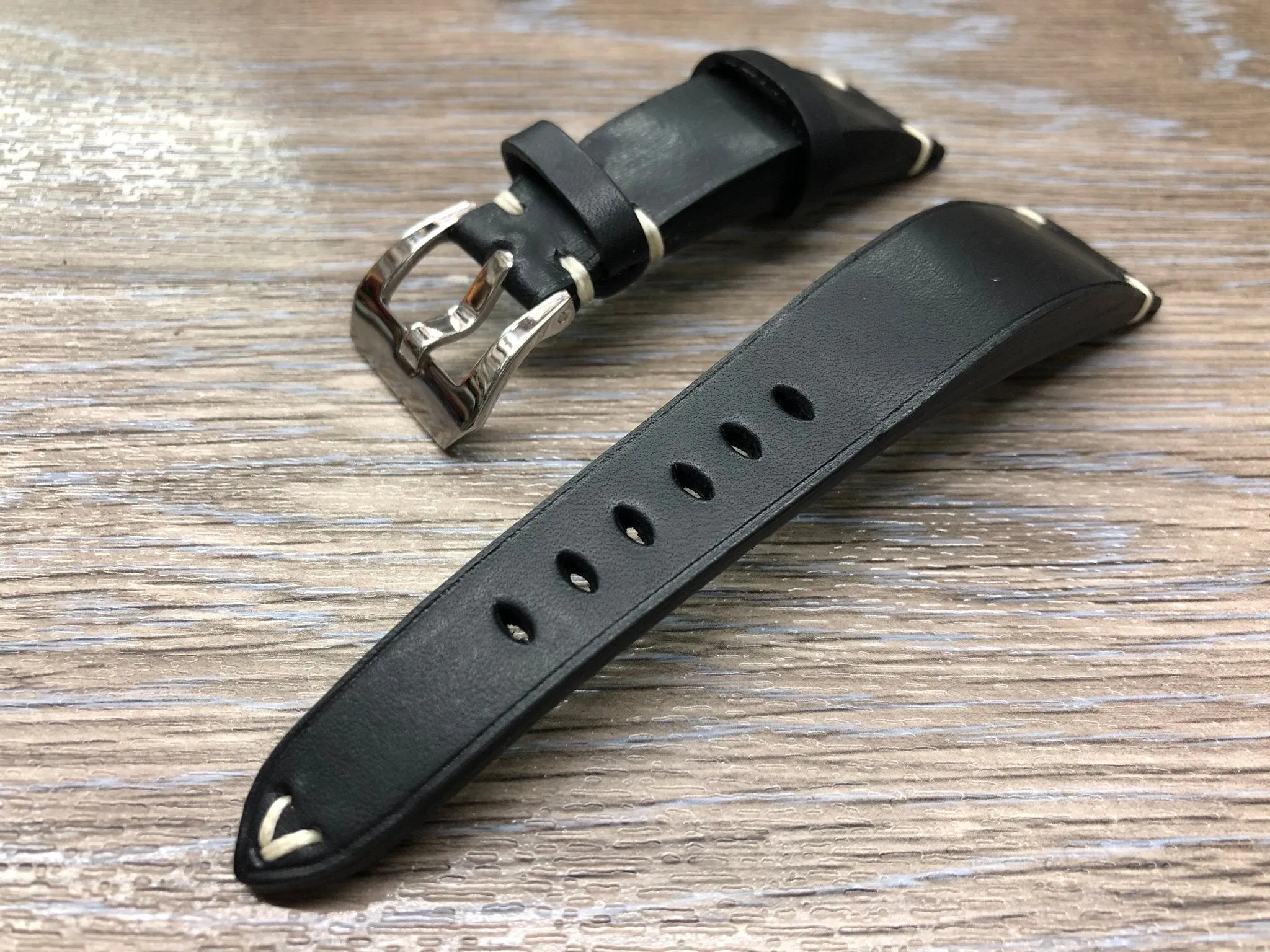 22mm Watch Straps Leather, 20mm Black Bremont Leather Watch Bands, Mens Watch Wristbands, Personalise Gift Idea