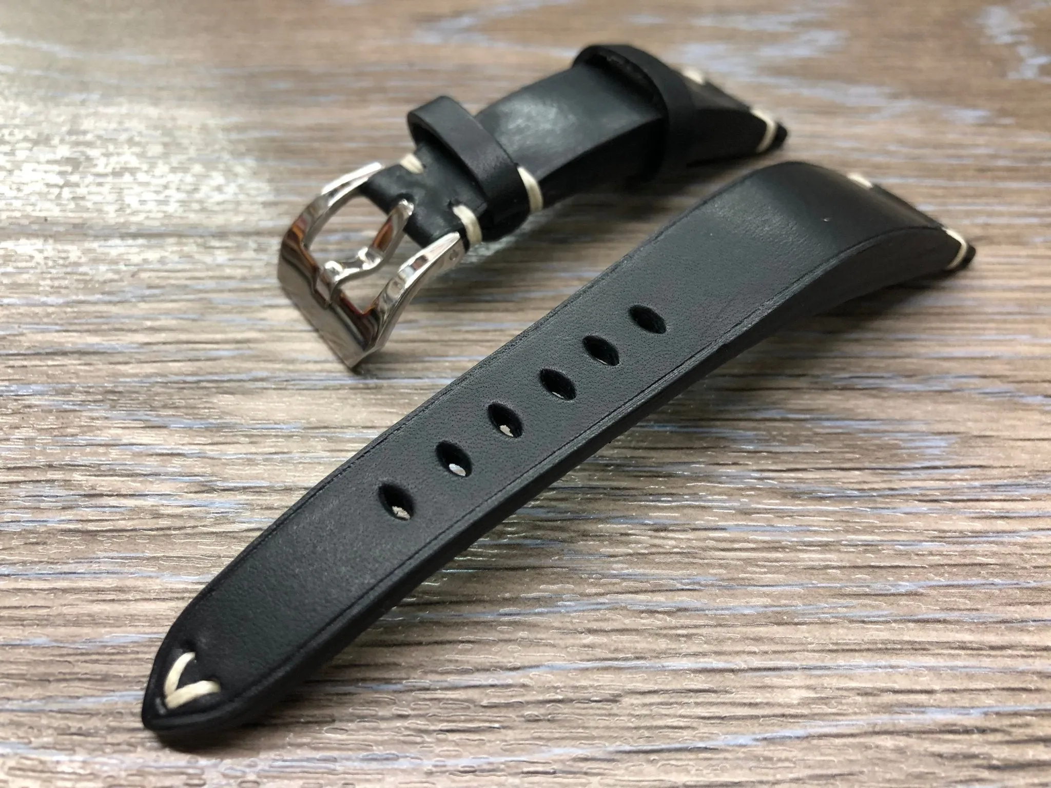 22mm Watch Straps Leather, 20mm Black Bremont Leather Watch Bands, Mens Watch Wristbands, Personalise Gift Idea