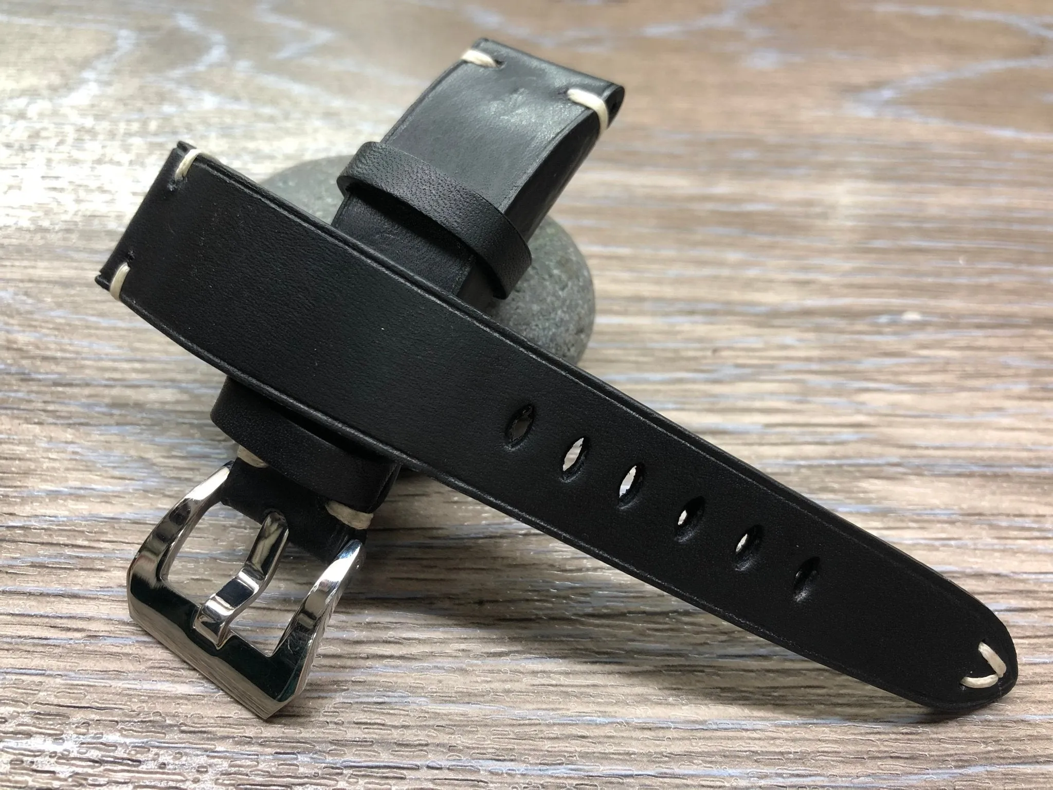 22mm Watch Straps Leather, 20mm Black Bremont Leather Watch Bands, Mens Watch Wristbands, Personalise Gift Idea
