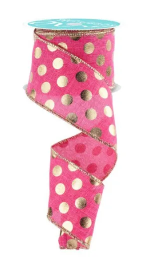 2.5" Metallic Polka Dots: Hot Pink, Gold (10 Yards) RGE166207