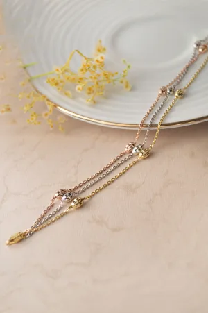 3 Tone 3 layer Cutting Oval Beads Sterling Silver Chain Bracelet