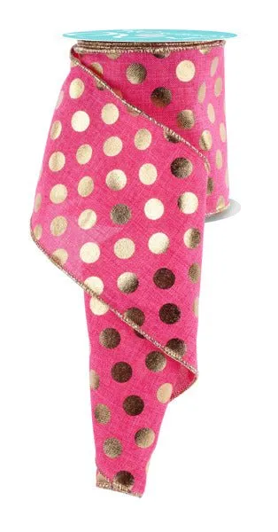 4" Metallic Polka Dots: Hot Pink, Gold (10 Yards) Only Available at White Bayou!