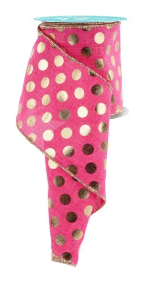 4" Metallic Polka Dots: Hot Pink, Gold (10 Yards) Only Available at White Bayou!