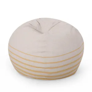 5 Foot Rounded Bean Bag Natural Color/Striped Yellow Modern