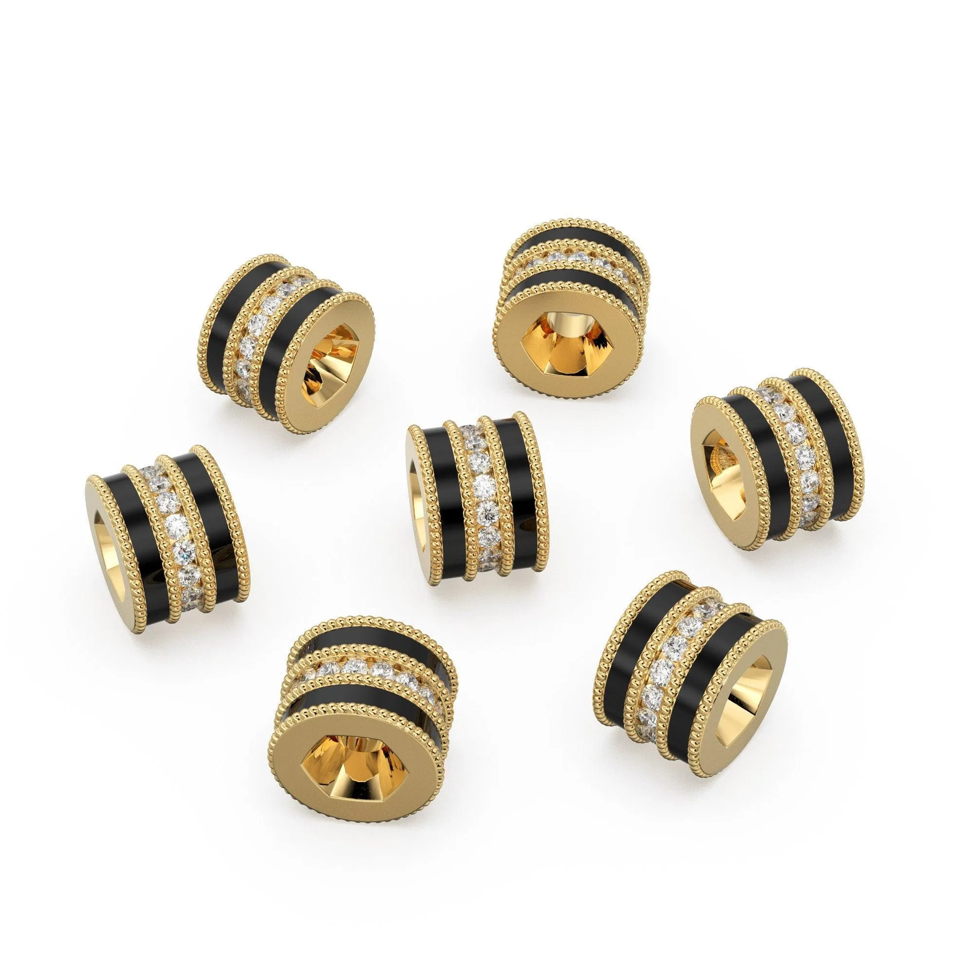 6.5mm Diamond Enamel Solid Gold Round Wheel Beads / Handmade Diamond Tyre Spacer / Black Enamel Rondelle / Jewelry Making Essentials Finding