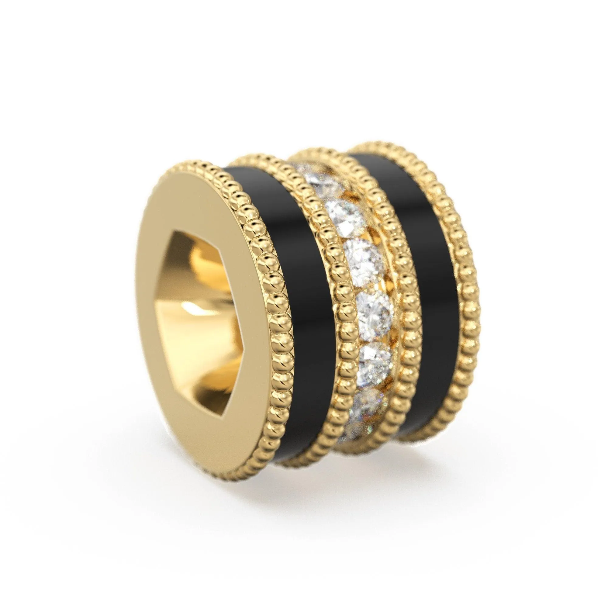 6.5mm Diamond Enamel Solid Gold Round Wheel Beads / Handmade Diamond Tyre Spacer / Black Enamel Rondelle / Jewelry Making Essentials Finding