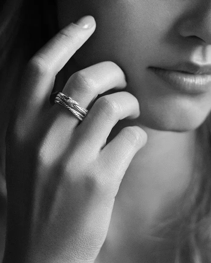 6mm X Crossover Ring Dainty Ring Engagement Ring Set - Sterling Silver Wedding Set - White Sapphire Stacking Set - Rose Engagement Ring Set