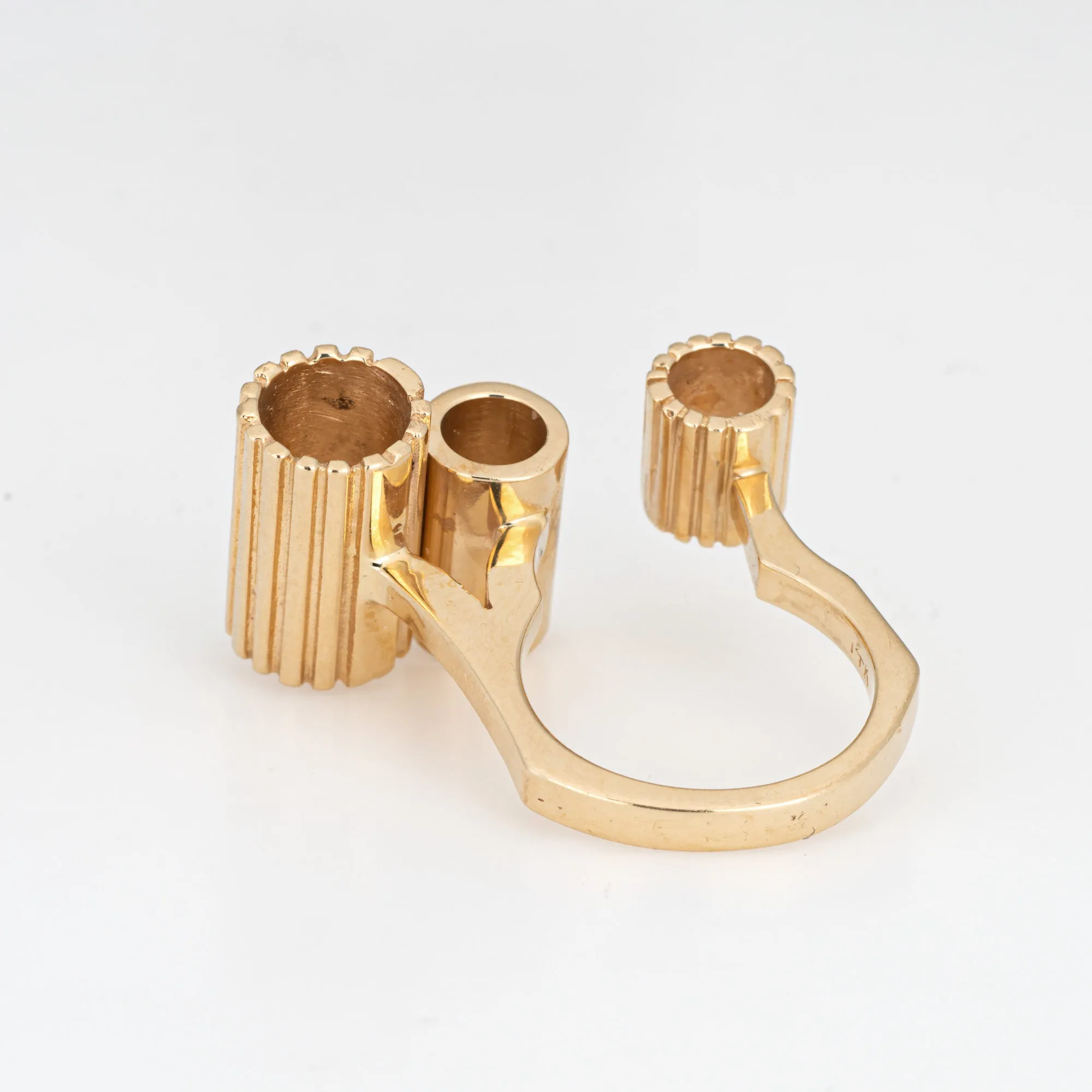 70s Vintage Abstract Barrel Ring 14k Yellow Gold Sz 6.5 Estate Cocktail Jewelry
